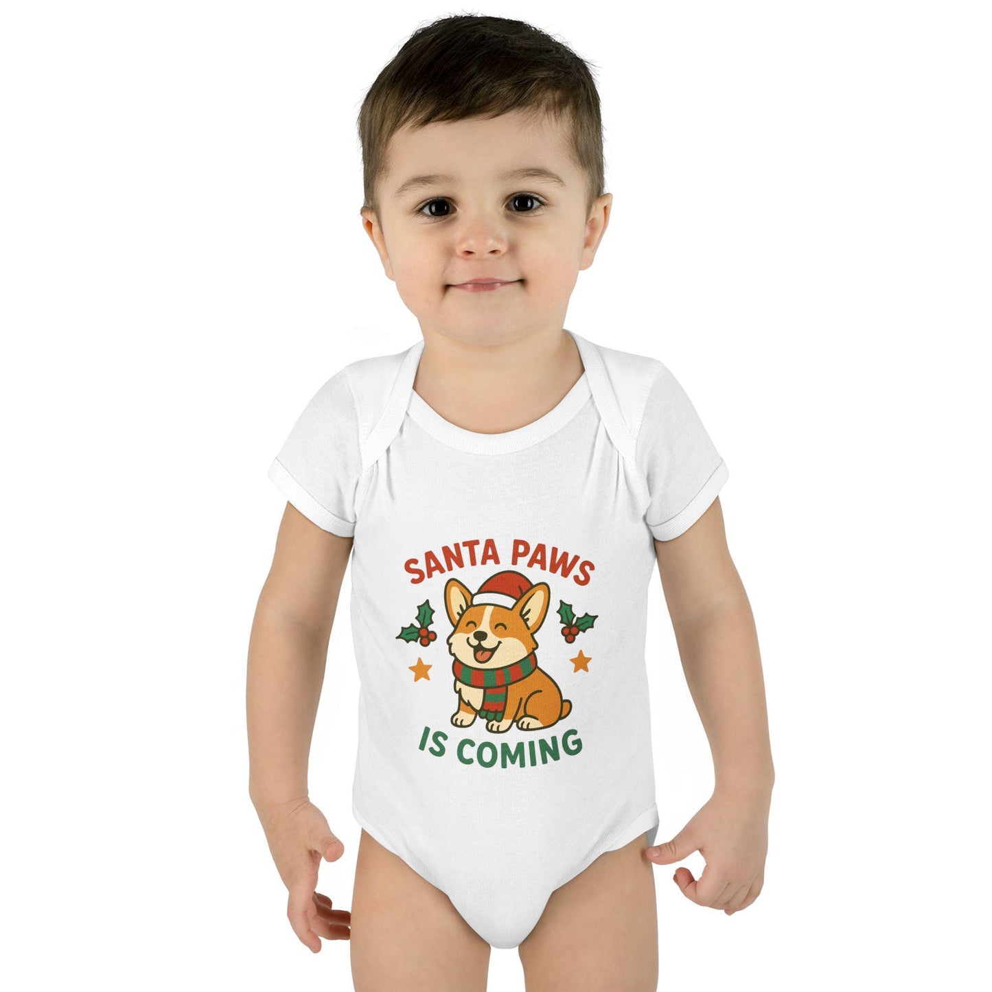 Santa Paws Corgi Baby Bodysuit: Christmas Onesie