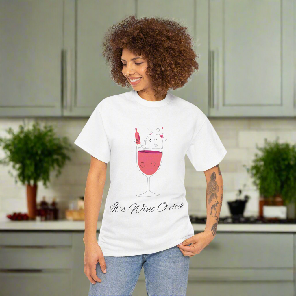 Funny Wine O'Clock Cotton Tee - Casual Wine Lover Gift