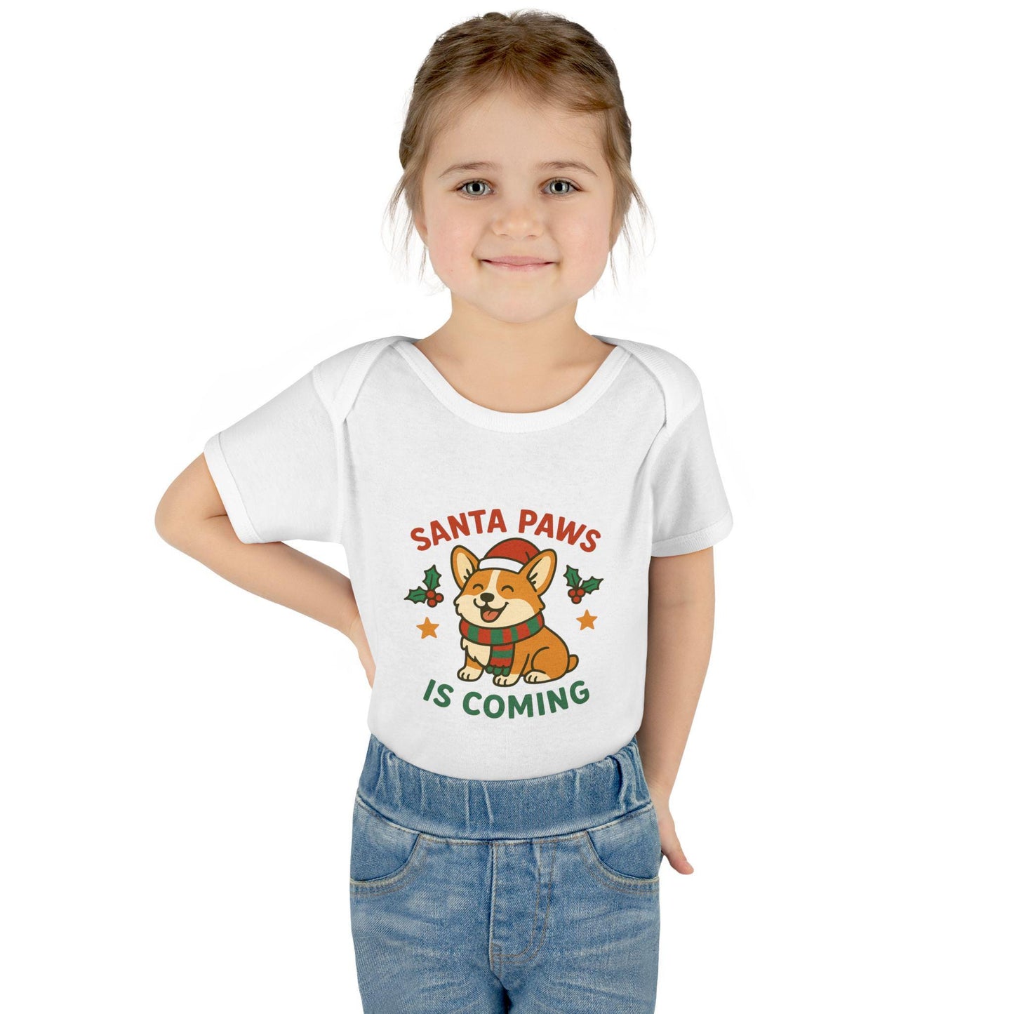Santa Paws Corgi Baby Bodysuit: Christmas Onesie