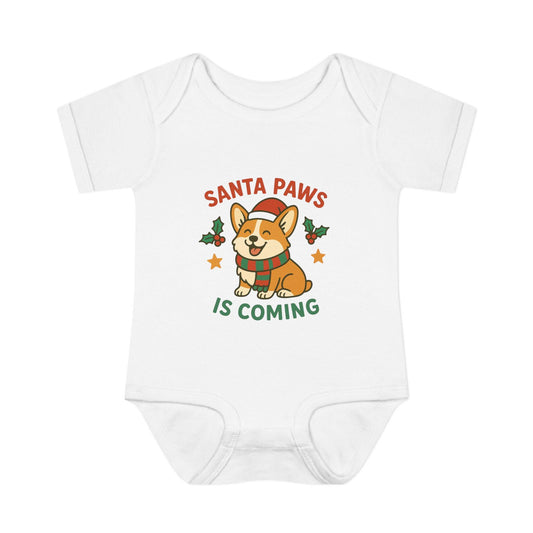 Santa Paws Corgi Baby Bodysuit: Christmas Onesie