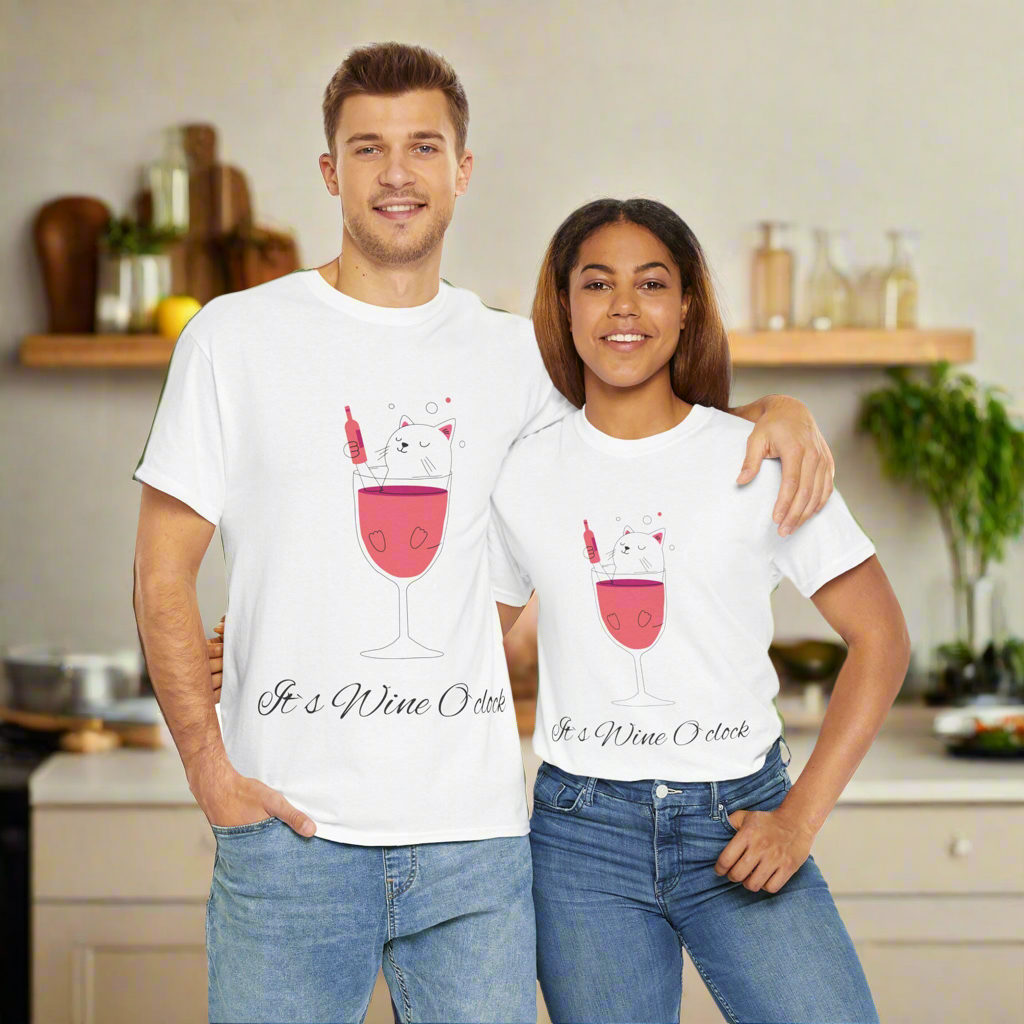 Funny Wine O'Clock Cotton Tee - Casual Wine Lover Gift