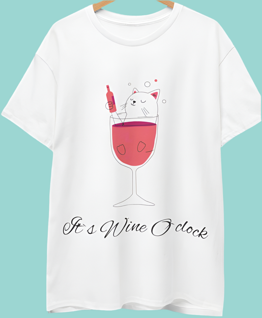 Funny Wine O'Clock Cotton Tee - Casual Wine Lover Gift