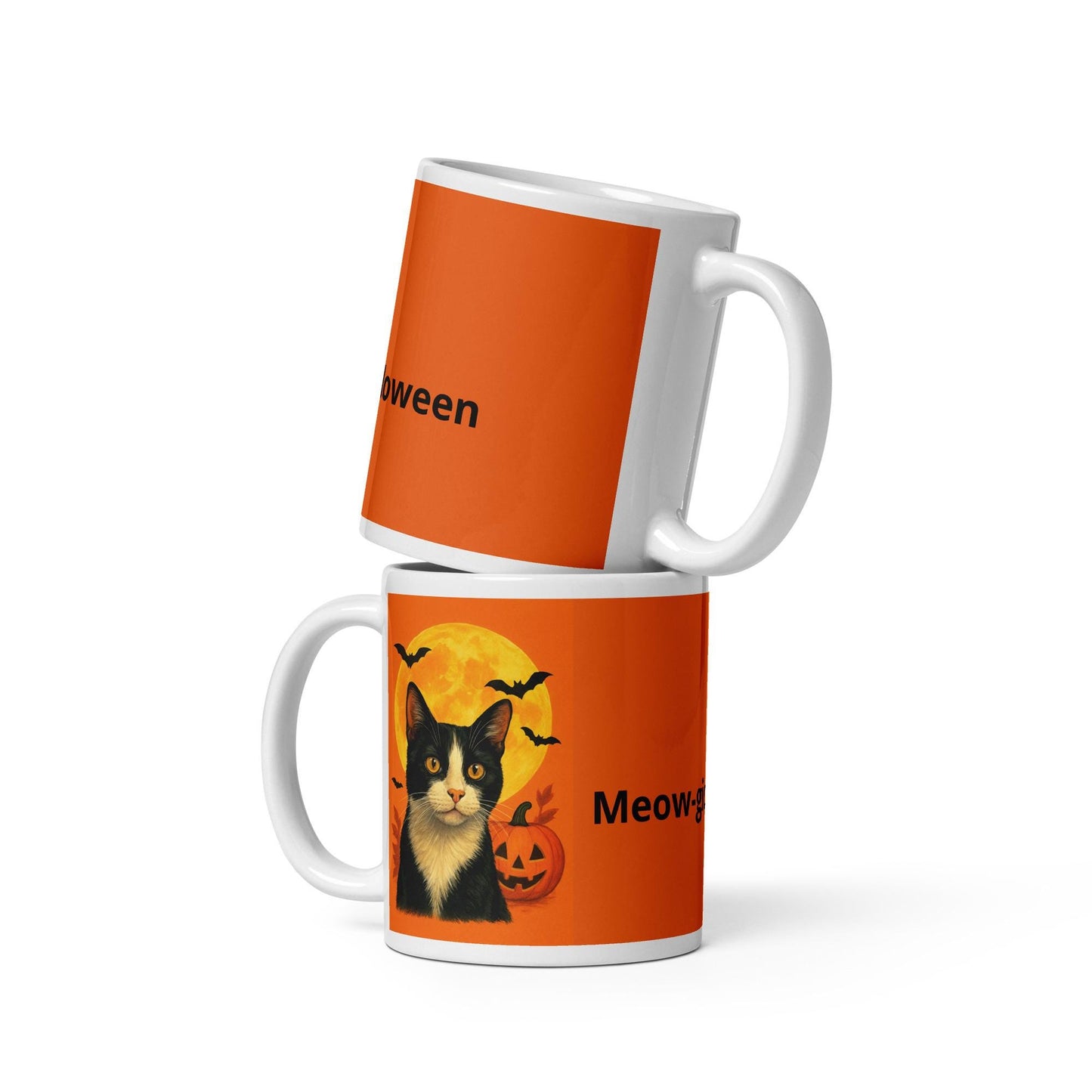 White glossy mug for cat lovers, Halloween mug